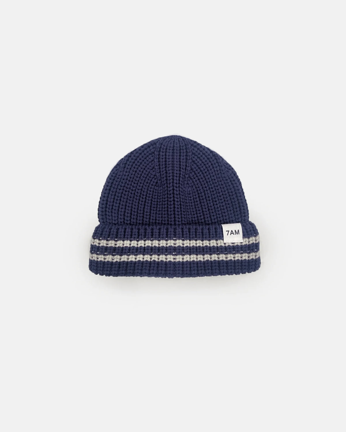 Luxury ribbed knit striped navy blue beanie hat Decky Flat Top Ribbed Visor Beanie Knit Cap Hat Navy Blue at  main image 2