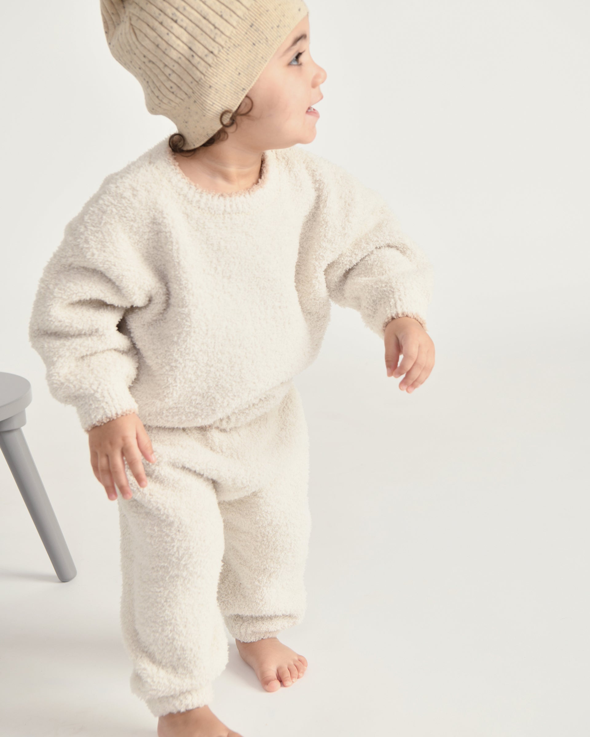 7AM Enfant Fuzzy Boxy Cable Sweater - Ecru